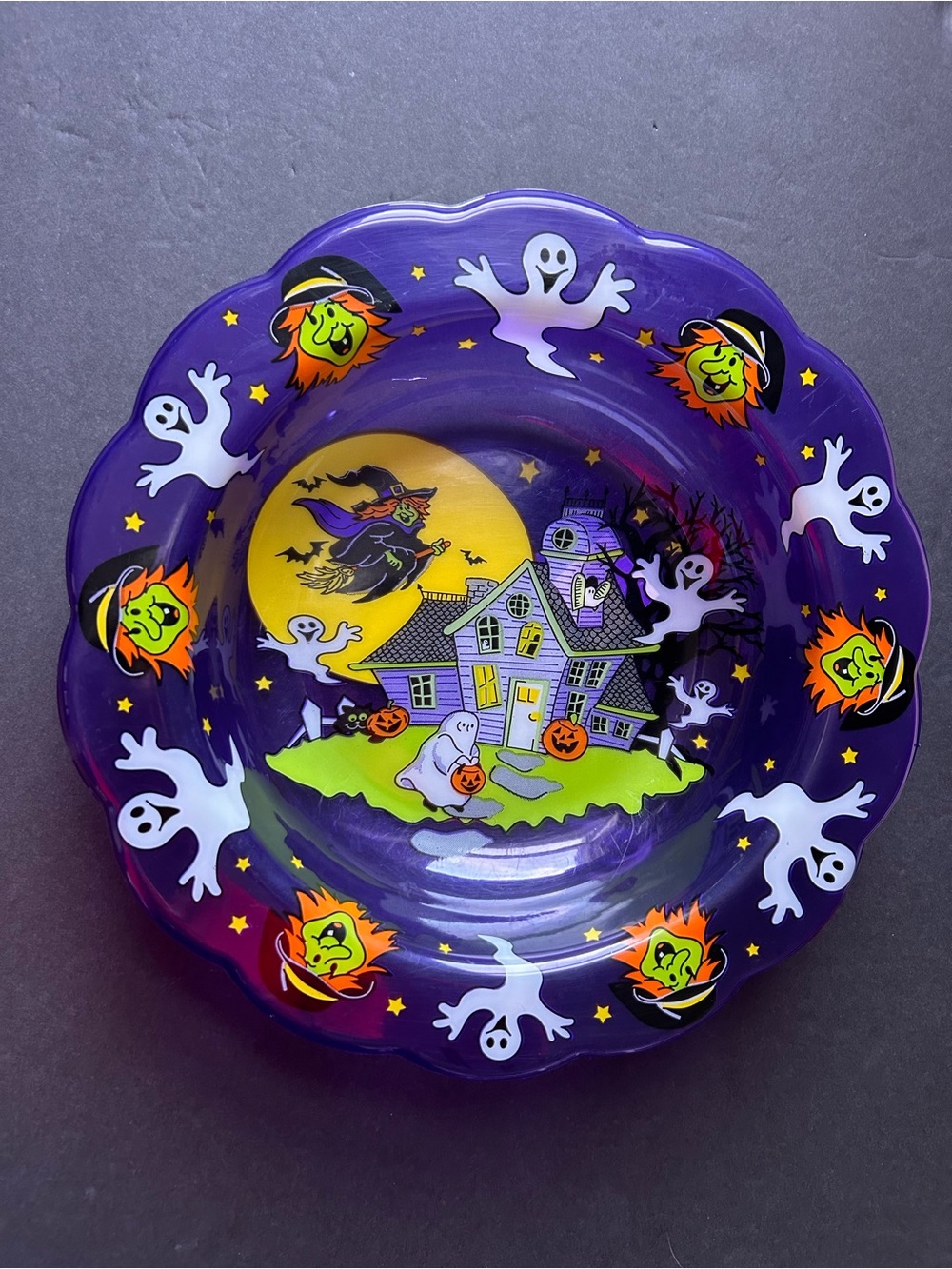 Vintage Halloween Berman Purple Clear Plastic Trick or Treat Bowl